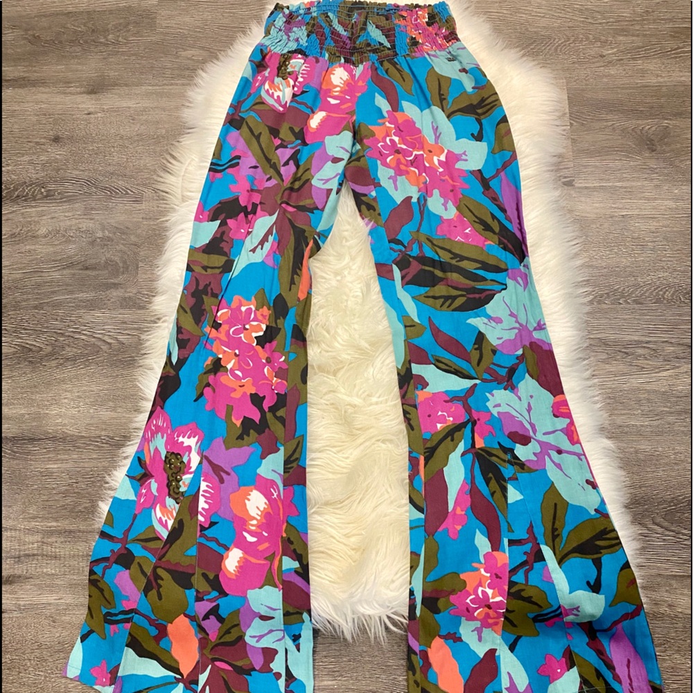 ROXY Floral Linen Palazzo Pants